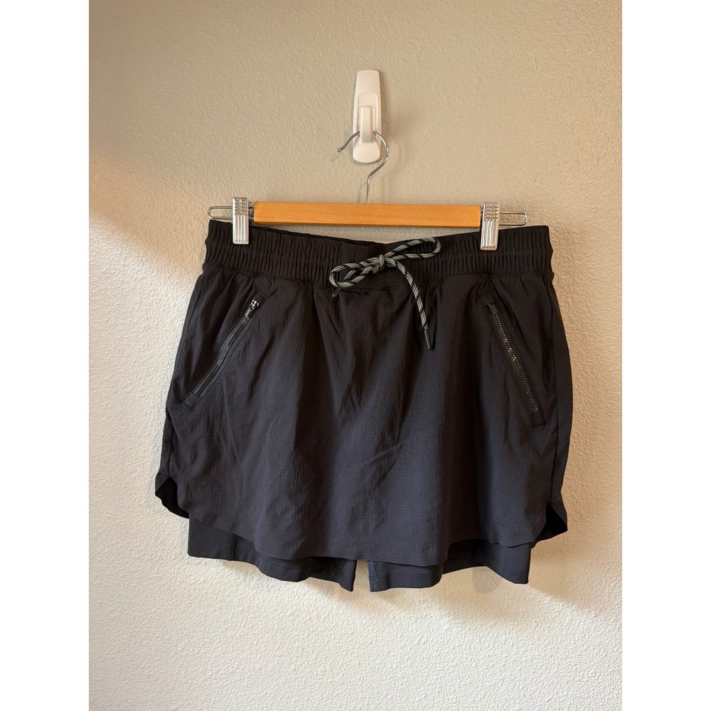 Athleta 2-in-1 Active Skort Women 6 Black Ripstop Zipper Pockets Drawstring